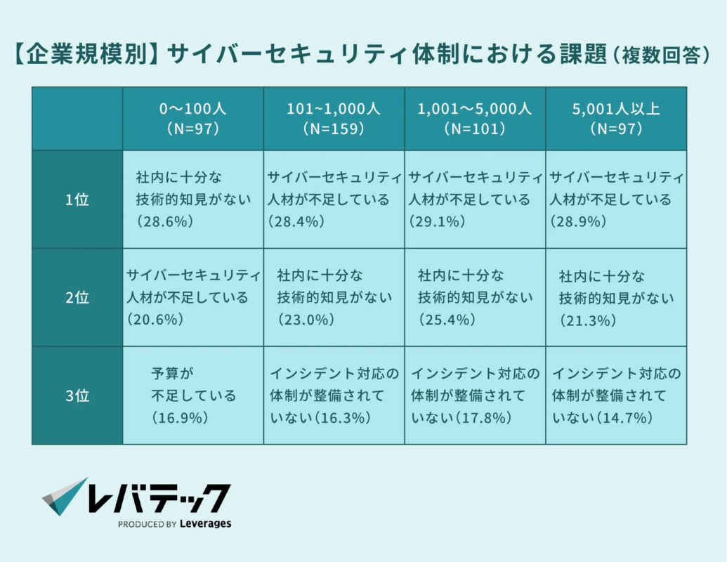 【企業規模別】サイバーセキュリティ体制における課題
