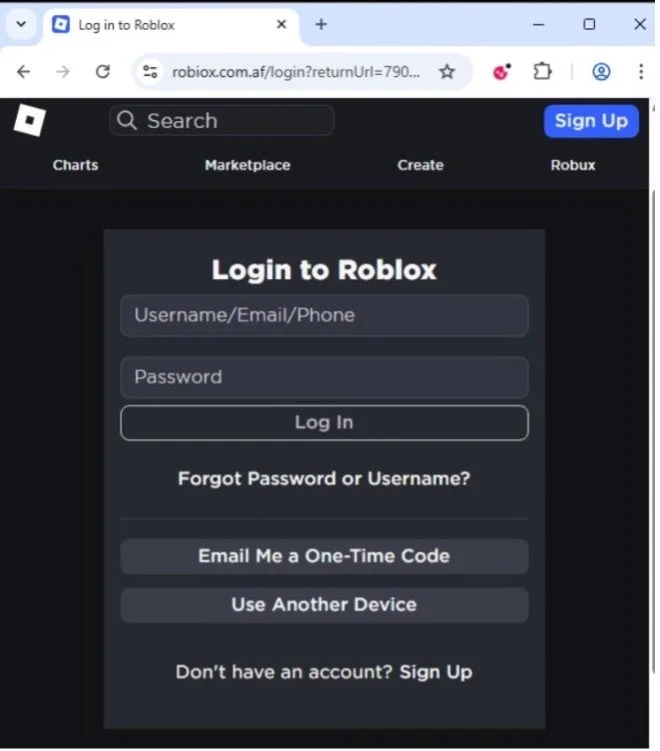 Robloxの偽ログインページ