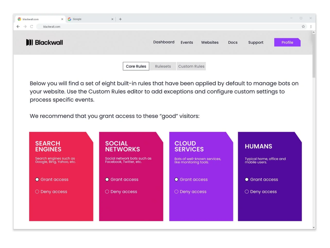 Blackwallルール設定