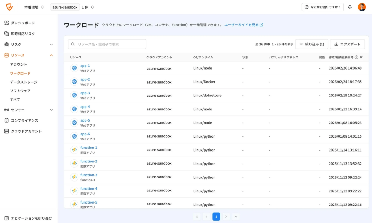 Cloudbase Azure App Service 可視化画面