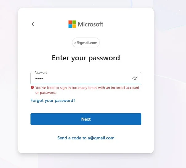 Microsoftログイン画面でのパスワードエラー