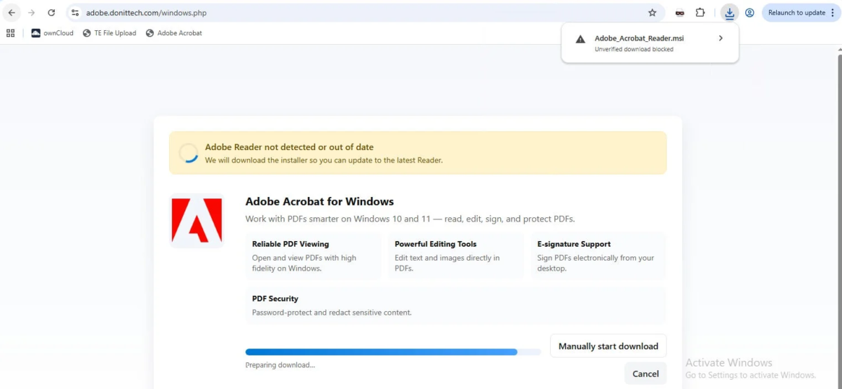 偽のAdobe Acrobatダウンロードページ