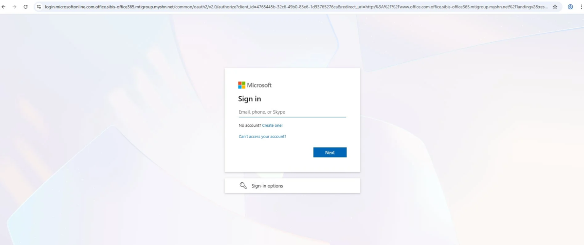 Microsoftのサインインページ