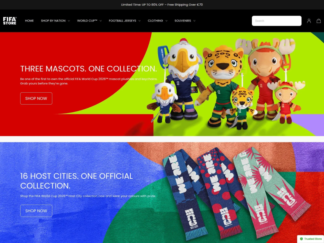 偽のFIFA公式ストアのウェブサイト