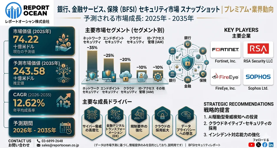 銀行・金融サービス・保険セキュリティ市場、2035年に2435億米ドル規模へ急拡大か AI脅威とDXが成長牽引