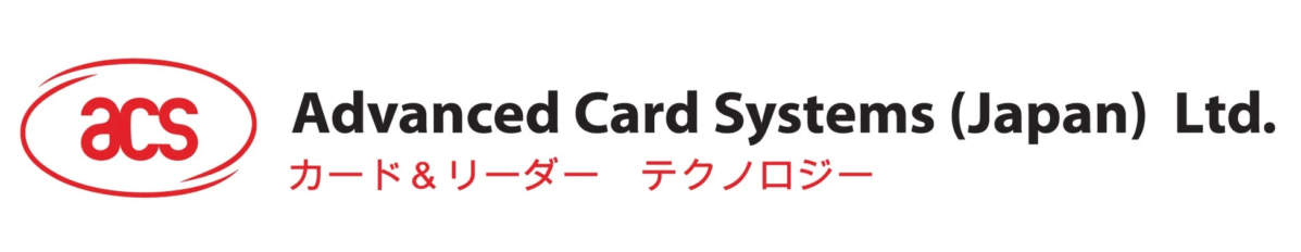 「Advanced Card Systems (Japan) Ltd.」のロゴ画像で、赤色の「acs」ロゴと、その下に「カード & リーダー テクノロジー」と書かれた会社の名称と事業内容を示しています。
