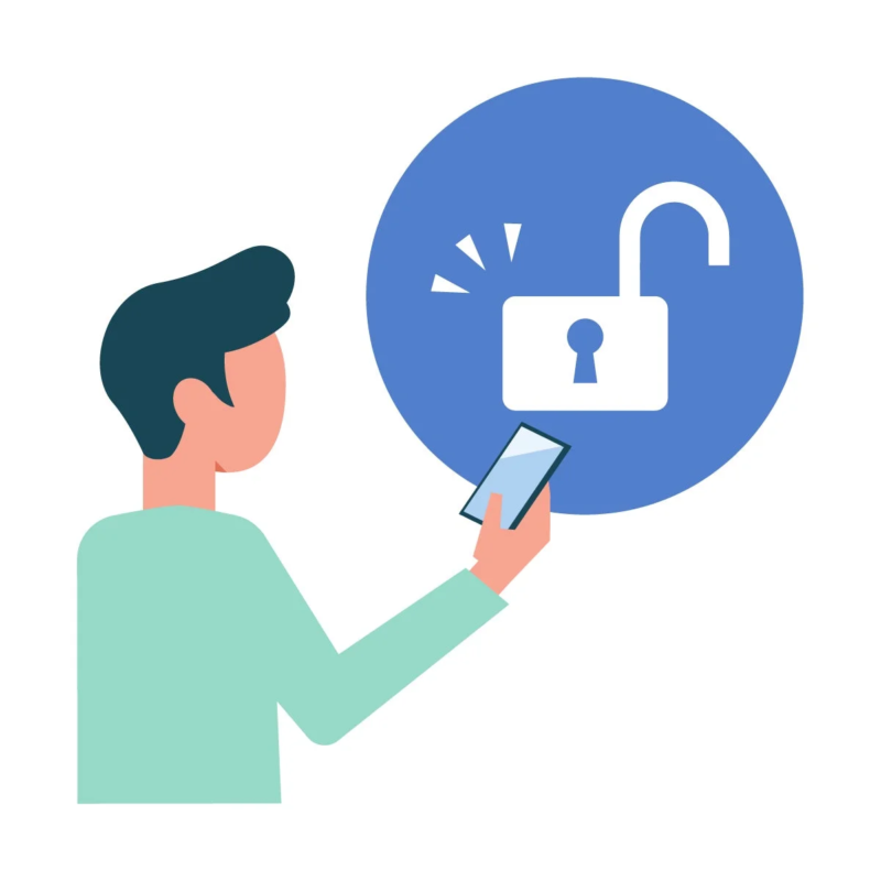 スマートフォンを操作してロックを解除している人物のイラスト