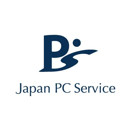 日本PCサービス社のロゴマークです。青色の「P」と「S」を組み合わせた抽象的なデザインと、「Japan PC Service」の社名が書かれています。