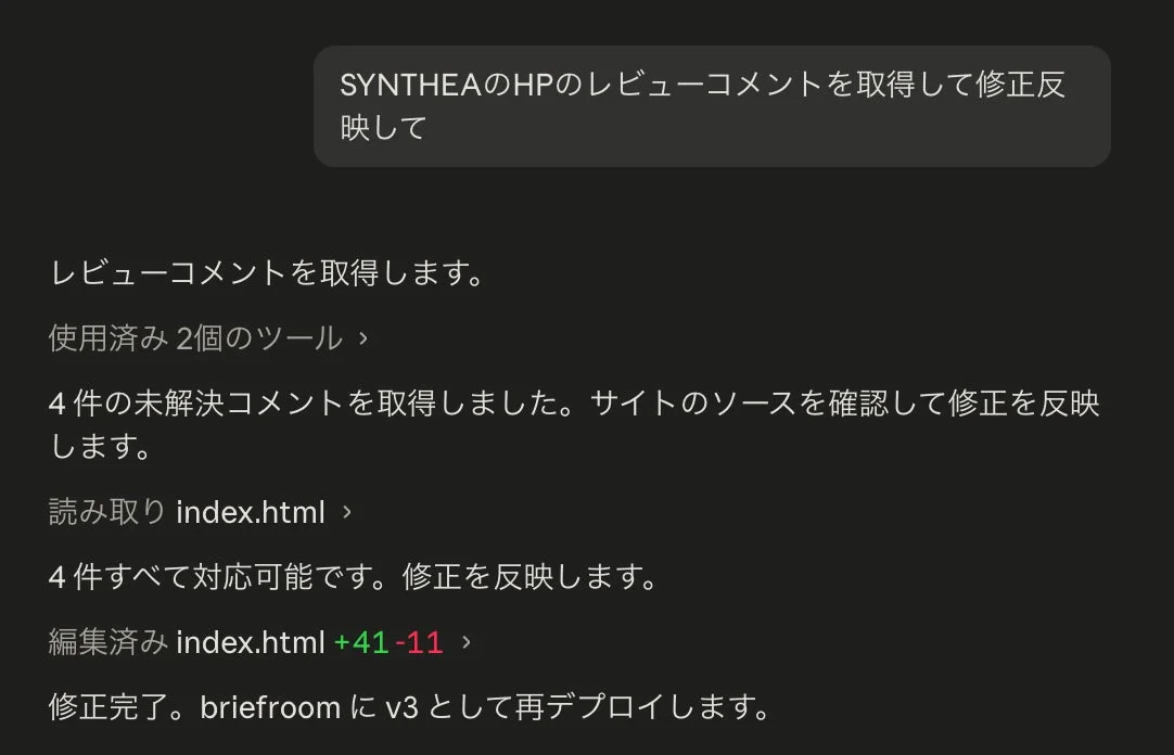 AIによるレビューコメント取得と修正反映のイメージ