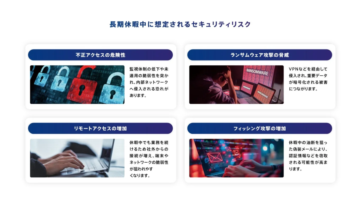 長期休暇中に想定されるセキュリティリスクの概要図