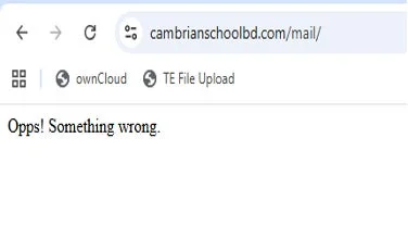 ウェブブラウザで「cambrianschoolbd.com/mail/」にアクセスした際にエラーメッセージが表示されている画面