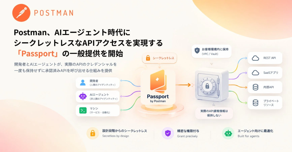 Postman、AIエージェント時代のAPIアクセスに新基軸「Passport」を一般提供開始