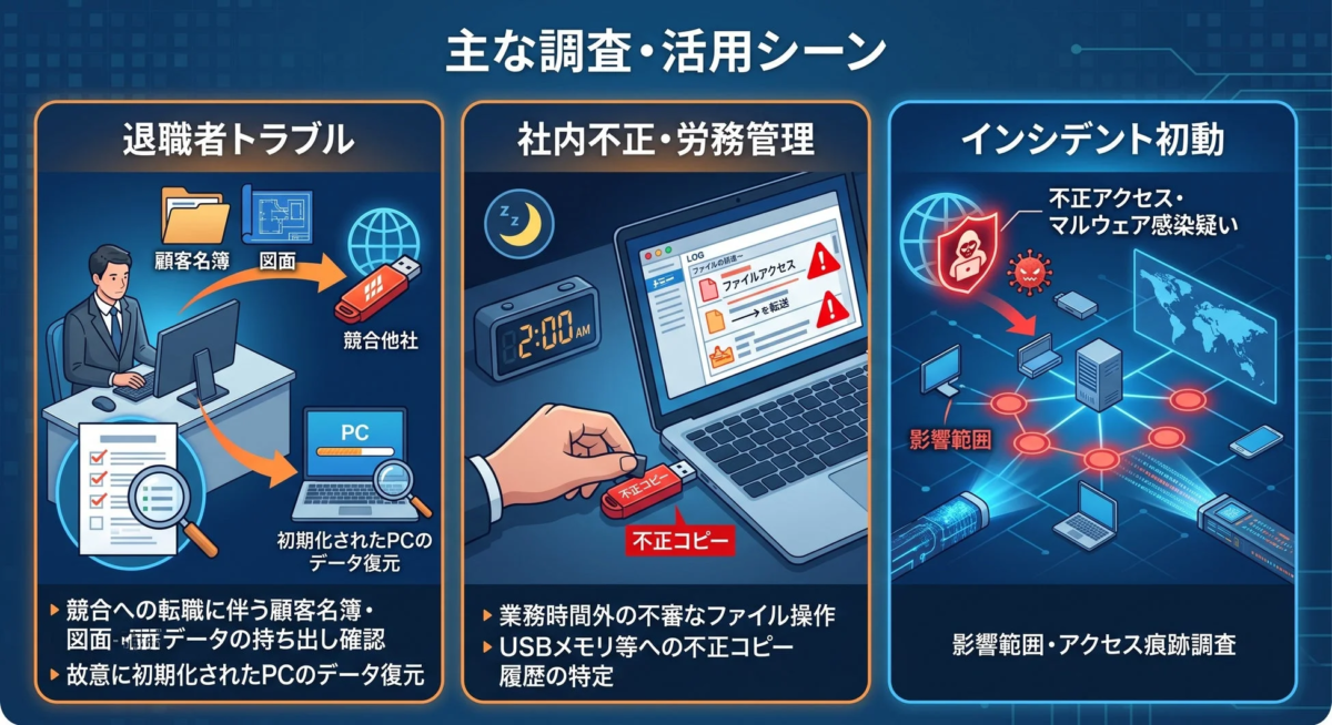 デジタルフォレンジックの主な調査・活用シーン